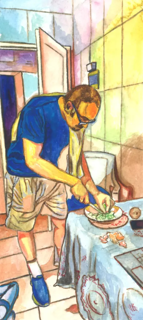 Slicing the onion, watercolor on paper, 26 x 12 cm, 2023