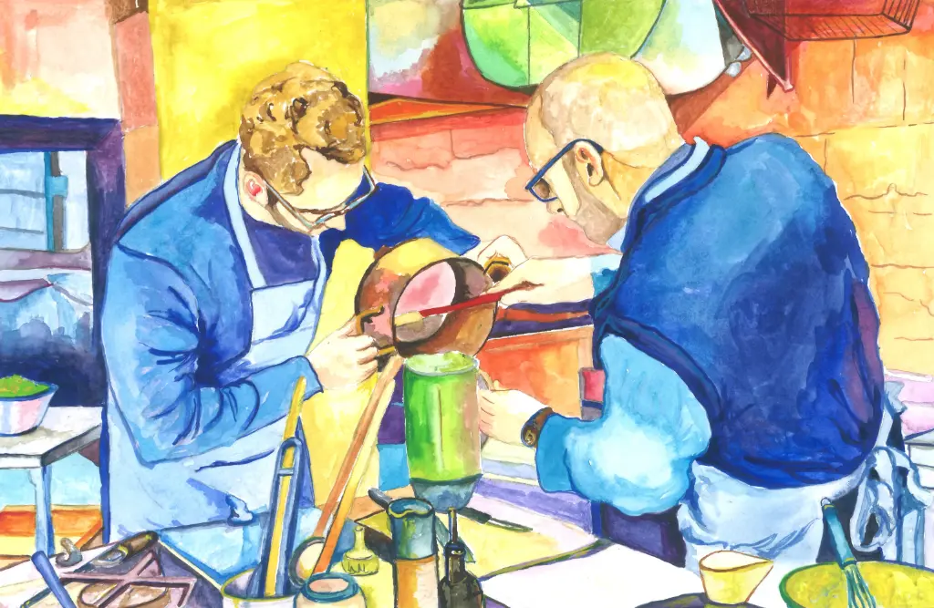 The ladies are waiting I, watercolor on paper, 40 x 60 cm, 2023