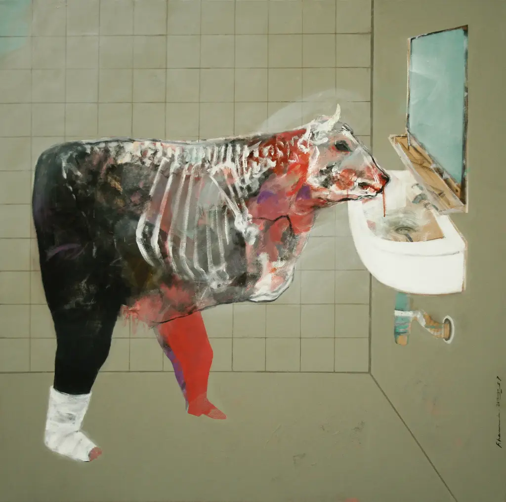 Bathroom mirror, acrylic on canvas, 150 x 150 cm