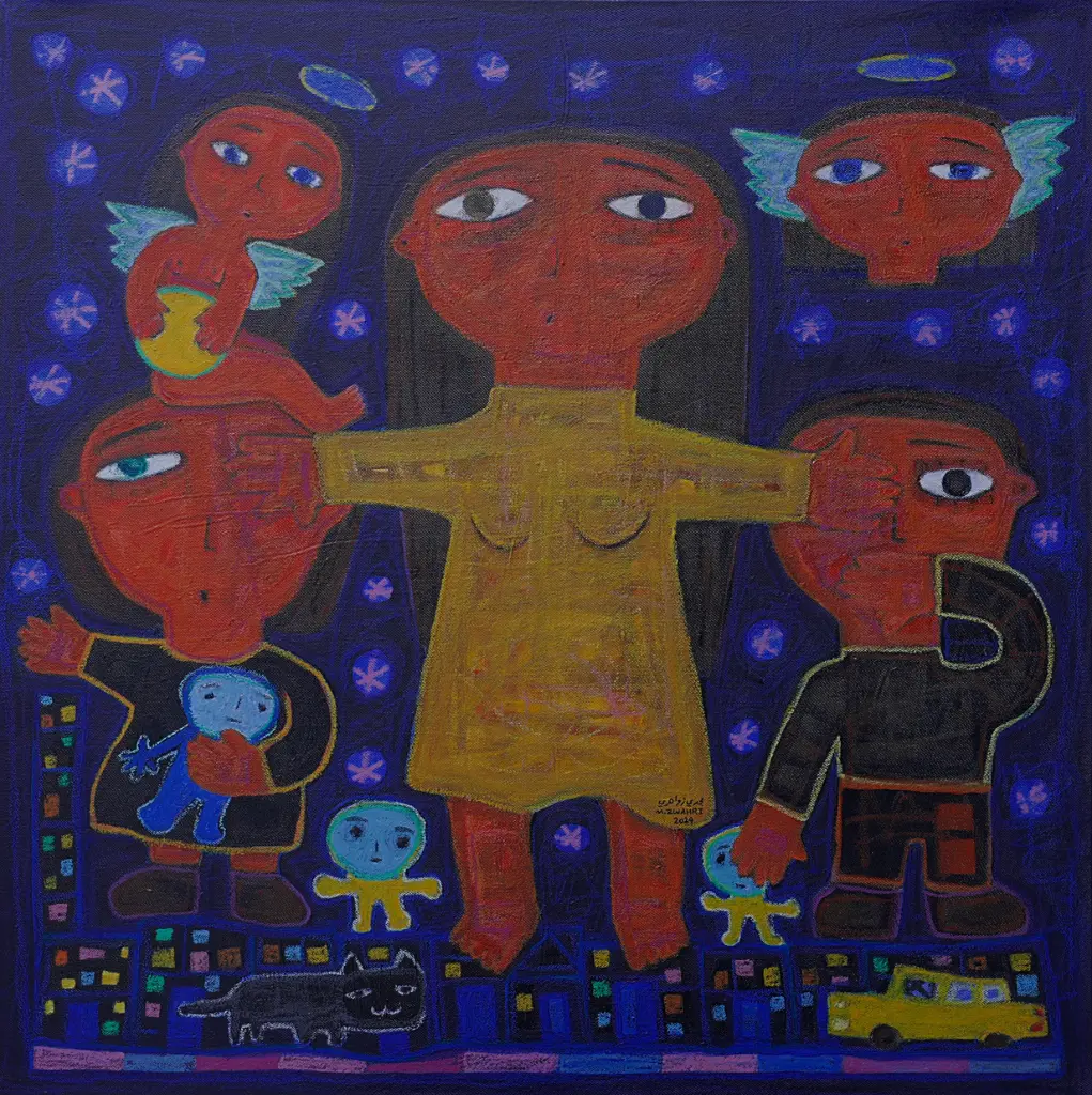 Untitled, mixed media on canvas, 87 x 87 cm