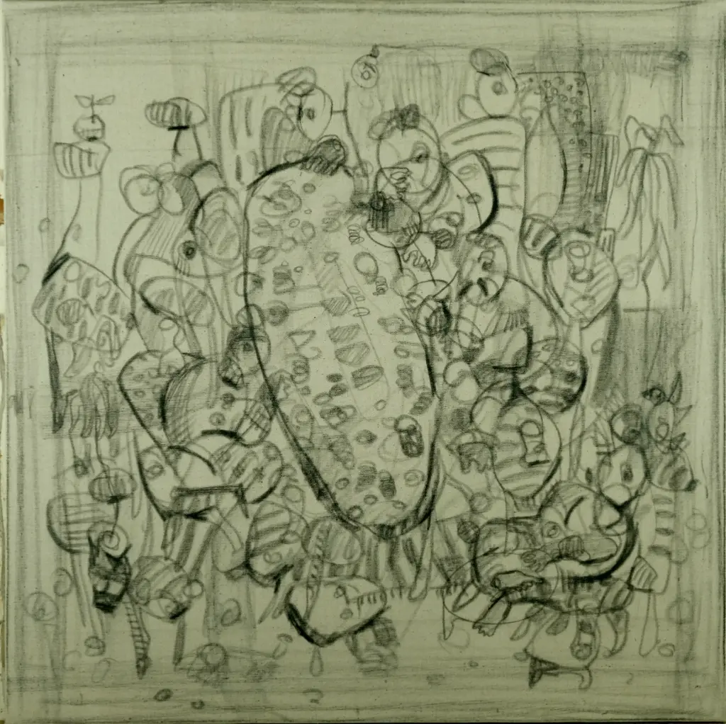 Untitled, charcoal on canvas, 70 x 70 cm