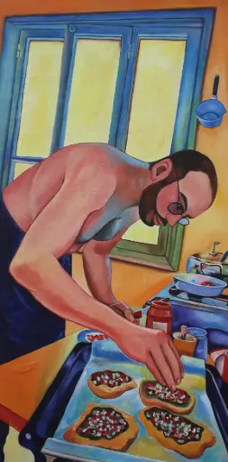 Manaeesh, acrylic on canvas, 110 x 50 cm, 2023