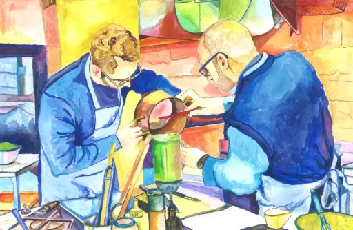 The ladies are waiting I, watercolor on paper, 40 x 60 cm, 2023