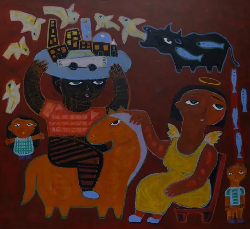 Untitled, acrylic and pastel on canvas, 110 x 120 cm